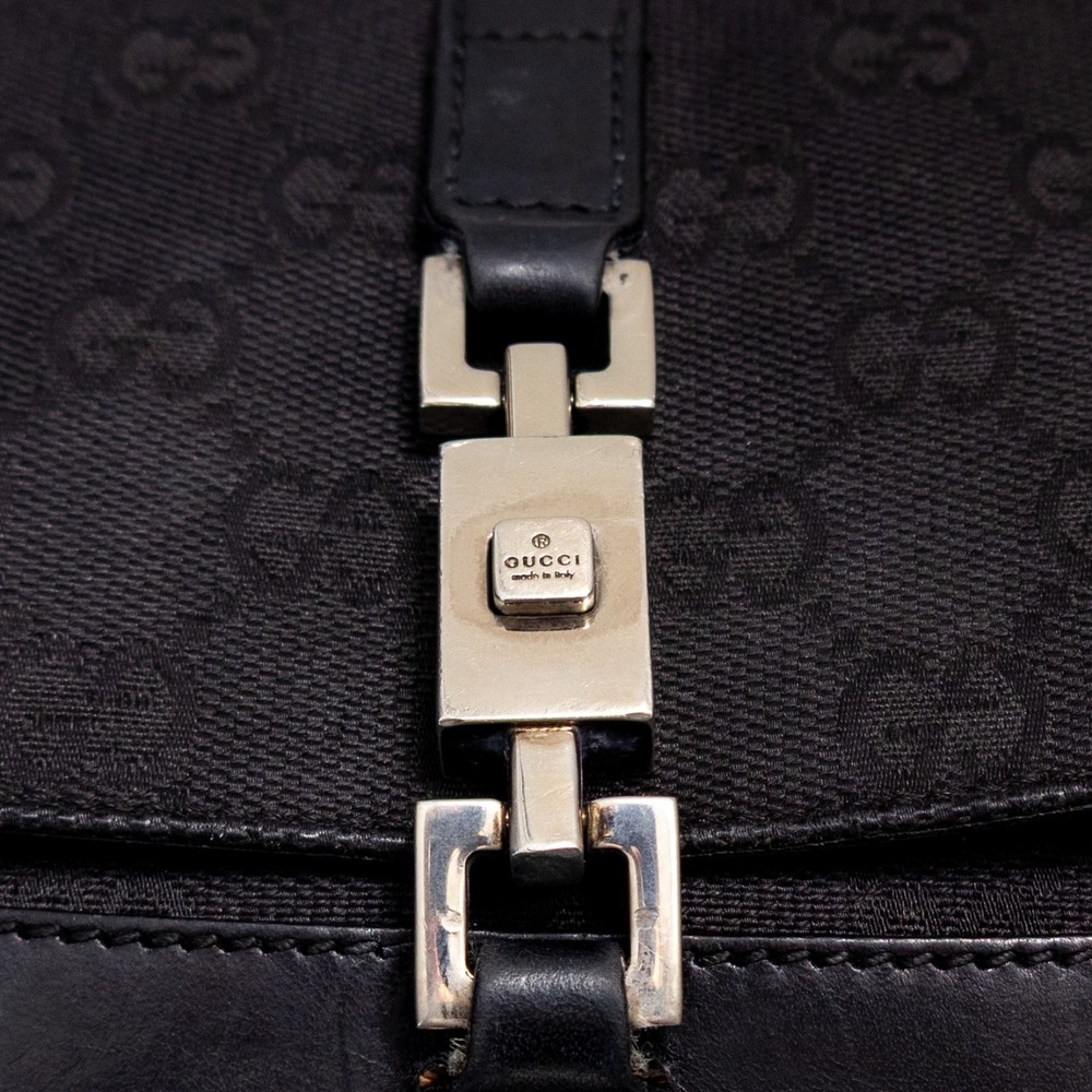 Vntg GUCCI Black GG Canvas/Leather Small Flap Jackie O Hobo Bag Canvas & Leather - Picture 13 of 16